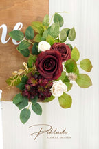 Wedding decor (pack of 2) Welcome Sign Flower Backdrop Garland For Ceremony Reception Wall Easel Home Decoration Entryway Faux Outdoor Board Head Table Decor (Burgundy & White)