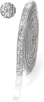 Rhinestone Ribbon 6 Yards Self Adhesive Rhinestone Strips Diamond Ribbon Sticker Crystal Roll Glitter Bling Rhinestones Tape for Crafting DIY Art Decoration (Silver,0.4 Inch)