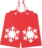 jijAcraft Christmas Gift Tags - 100Pcs Christmas Tags with String, Blank Xmas Name Labels, Red Paper Hollow Trees, Rudolph, Snowflake Shapes Holiday Labels for Xmas Party Favors, DIY Crafts, Jar