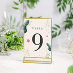 UNIQOOO Acrylic Sign Holders with Golden Border, Portrait View, Pack of 12 | 4x6 Inches Double Sided Clear Frame, Perfect for Wedding Reception, Centerpiece, Decoration, Party,Anniversary, Event