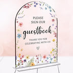 Wedding Sign Decor, Photo Guest Book Sign, 5x7 Inch Arch Acrylic, Wedding Sign for Reception & Event, Bridal Shower Decorations, Wedding Table Sign Accessories for Anniversary And Party (Flower)
