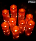 danip red flameless Candle, Built-in Star Cluster, 9 LED Candles, 11 Button Remote Control, 24-Hour Cycle Timer, Flashing Flame, Real Wax, Battery Powered. (Starry Sky Series)