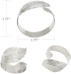 Silver Leaf Napkin Rings Set of 6, Leaves Napkin Rings for Table Setting, Metal Leaf Napkin Holder Rings for Holiday Party, Wedding, Banquet, Formal or Casual Dinning Table Decor (Silver)