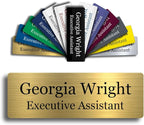Custom Engraved Name Tag 1" x 3" Personalized Badge Magnetic or Pin Backing Made in The USA by Gem Awards (Gold)