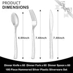 Supernal 180 pieces Silver Plastic Silverware, Disposable Plastic Silverware Heavy Duty, Silver Disposable Cutlery Sets Include 60 Forks, 60 Knives and 60 Spoons Suitable for Birthday, Party, Wedding