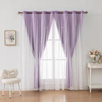 Ombre Rainbow Blackout Curtains for Kid Girls Bedroom Living Room Darking Stripe Double Layer Star Cut Out Wall Home Decor Gradient Grommet Window Curtains (Purple 95L)