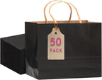 qiqee 50-Packs Black Paper Gift Bags with Handles Bulk 12.6"x4.3"x10" Wide Large Size Party Favor Bags Multiple Uses
