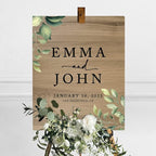 Andaz Press Large Wooden Welcome Sign for Wedding, Rustic Welcome Sign 16" x 20" Custom Names Greenery Leaves Wedding Signage English Oak MDF Wood Finish Wedding Reception Indoor Outdoor Signs