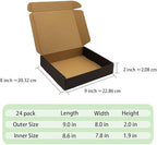 24 Pack 9x8x2 Inches Black Shipping Boxes，3 Layers Corrugated Cardboard Box, Black Mailer Boxes for Packaging Small Business Mailing Gifts Giving Products Wrap Boxes (9''x8''x2'')