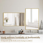 BEAUTYPEAK Gold Bathroom Wall Mirror - 30" x 40" Rectangular Mirror with Metal Frame, Hangs Horizontal or Vertical for Living Room Bedroom Bathroom Entryway