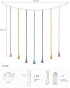 Mkono Macrame Hanging Photo Display Wall Decor with String Lights, Boho Wooden Beads Garland Collage Picture Card Frame Holder with 45 Clips for Bedroom Living Room Dorm, Teen Girls Christmas Gifts