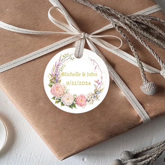 Custom Tags for Handmade Items, Personalized Tags for Favors, Customized Hang Tag for Clothing, Customized Gifts Wrapping Labels, Wedding Items Birthday Party Favors with String (Flower Shape)