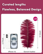 NEWONG 30pcs Wine red Ostrich Feathers Natural Bulk 9-12in（23-30cm） Vase Craft Wedding Home Party Centerpieces Christmas Day Decoration