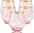 40 count Diamond Unbreakable Stemless Plastic Wine Champagne Whiskey Glasses Elegant Durable Disposable Indoor Outdoor Ideal for Home, Office, Bars, Wedding, 12 Ounce Cups (Diamond Pink Matte Gold)