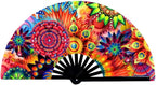 2 Pack Large Folding Rave Fan for Women/Men Holographic Festival Bamboo Clack Hand Fan Decorative Accessories for EDM, Music Festival, Event, Party, Dance, Performance,Halloween (Style-2)