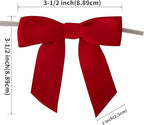 50pcs 3-1/2" Red Satin Ribbon Bows with Twist Ties Giant Bows for Christmas Holiday Gift Packing&Wrapping (Red)