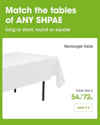 Pureegg Plastic Table Cloth Disposable 10 Pack, 54 x 72 Inch Table Cloths, Party, Picnic, Wedding, Decorative Tablecloths, Rectangle, White Plastic Cover, Leakproof & Sturdy, White