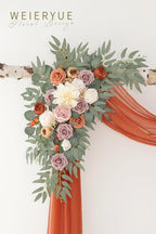 Artificial Wedding Arch Flowers Kit(Pack of 3),2Pcs Artificial Flower Arch Decor,1Pcs Sheer Drape for Wedding Ceremony Arbor for WeddingCeremony (Burnt Orange Wedding)