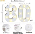 Pooqla 80th Birthday Decoration for Woman Man, Decorative LED Light Up Numbers, Marquee Numbers 80 Sign for Party Backdrop 80th Wedding Anniversary Decor, Warm White and Cool White Number 80