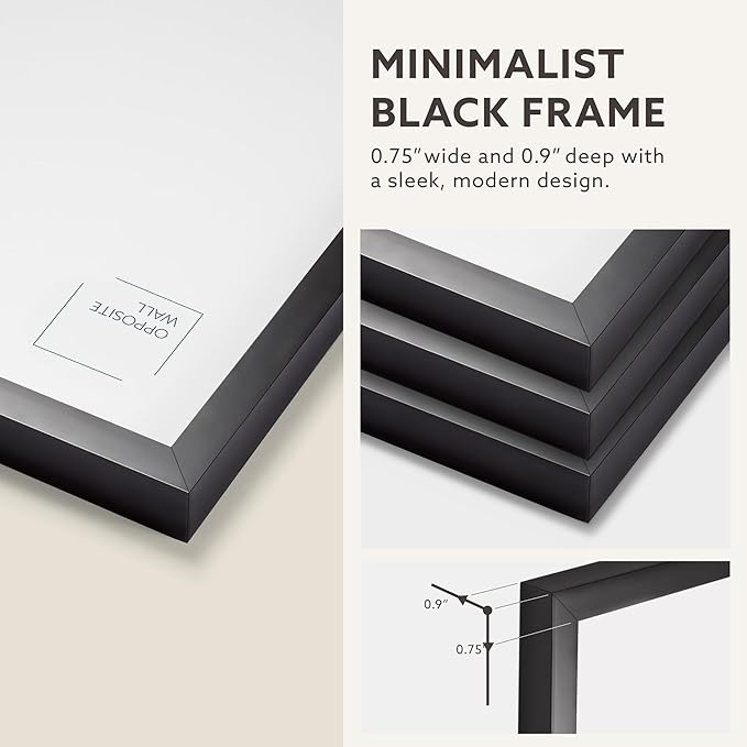 Opposite Wall - 24x36 in - Black Picture Frame - Lightweight, Versatile & Shatterproof - Large Wall Hanging Photo or Poster Frame - Wall Decor for Office, Gallery & Home