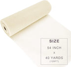 Ivory Tulle Fabric Roll Spool Bolt (54 Inch by 40 Yards) Large Tulle Wedding Party Decoration, Tutu Skirt, Table Runner, Gift Wrapping, Bridal Shower, Soft & Drape (Ivory)