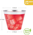 Goodluck 100PCS 9oz Disposable Silver Cups - Plastic Cocktail Glasses for Parties, Weddings, Thanksgiving & Christmas
