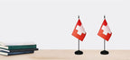 Switzerland Swiss Deluxe Desk Flag Set Small Mini Miniature Switzerland Swiss Table Desktop Flags With Solid Pole, Black Base and Spear Top(2 Pack)