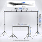 EMART Backdrop Stand 10x7.8ft(WxH) Photo Studio Adjustable Background Stand Support kit with 2 Crossbars, 8 Clamps, 2 Sandbags and Carry Bag for Parties, Events Decoration, Wedding, Photography