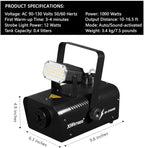 Fog Machine 1000W with Strobe Light, Wireless Remote, Perfect for Halloween, Parties, Concerts, and Events