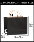 qiqee 50-Packs Black Paper Gift Bags with Handles Bulk 12.6"x4.3"x10" Wide Large Size Party Favor Bags Multiple Uses