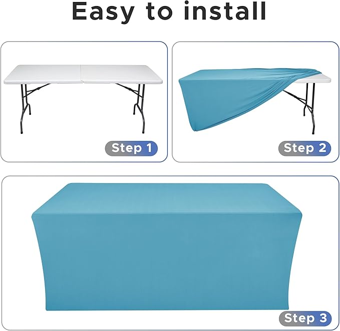 Nasitos Fitted Table Covers Stretch Spandex - 96 x 30 Inch - 2 Pack Turquoise Rectangle Table Clothes for 8 Foot Folding Tables, Fabric Tablecloths for Parties, Trade Show, Craft Show