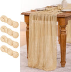 MLMW 4 Pack Champagne Gold Table Runner Cheesecloth Boho Gauze Rustic Cheese Cloth 160 inch Sheer Wedding Table Runner 13.3ft for Thanksgiving Party Baby Bridal Shower Birthday