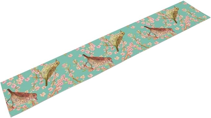 Table Runner with Flowers and Birds, Spring Plant Flowers Table Decoration Linen Table Runner Family Party Party Decorations 13x70 Inches