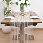 Joanlody Fall Pearl Table Runner 10ft Rustic Boho Tulle Table Runner with Pearls for Baby Shower Wedding Party Veil Dessert Thanksgiving Table Decor Champagne 4pcs