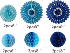12pcs 6’’ 8’’ Honeycomb Balls Tissue Paper Fans Party Honeycomb Ball Fans Wall Decorations Tissue Pom Poms Flower Balls Hanging Paper Fans for Party Baby Shower Birthday Wedding Nursery(Blue kit)