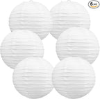 BEISHIDA 8-Inch White Paper Lanterns Decorative Chinese/Japanese Hanging Round Paper Lanterns Lamp for Birthday, Wedding, Christmas, Bridal, Home Decor, Party Decoration (6 Packs)