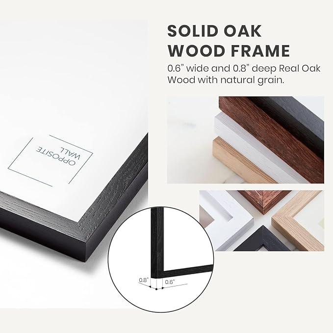 Opposite Wall - 20x30 in - Black Solid Oak Wood Picture Frame - Lightweight, Versatile & Shatterproof - Wall Hanging Poster or Photo Frame - Wall Decor for Office, Gallery & Home