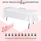 10 Packs Satin Tablecloth 57 x 108 Inch White Rectangular Table Cloth Silk Tablecloth Smooth Fabric Overlay Satin Table Cover Decoration for Wedding Party Banquet Events