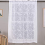 Sheer Curtains White 63 Inch Embroidered Floral, Rod Pocket Voile Drapes for Living room, Bedroom, Vintage Embroidered Semi Crinkle Curtain Panels for Yard, Patio, Villa, Parlor, Set of 2, 52"x 63".
