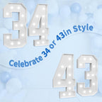 Marquee Numbers Large 43rd-Birthday Decorations: 4ft Light Up Number Party Decor 43 Year Old Women And Men 34th Birthday Decoration Backdrop 34 Anniversary Cardboard Big Mosaic Balloon Frame Number 43