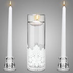 Irenare Unity Candles with Holder for Wedding Ceremony Wedding Decortions Accessories Glass Candle Holder Pillar Candle for Formal Events Church(Lace)