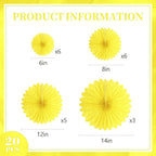 20 Pcs Light Yellow Hanging Paper Fan, Hanging Honeycomb Round Paper Fans for Weddings, Birthdays, Easter, Baby Showers, Classroom, Events Ceiling Party Supplies Decorations