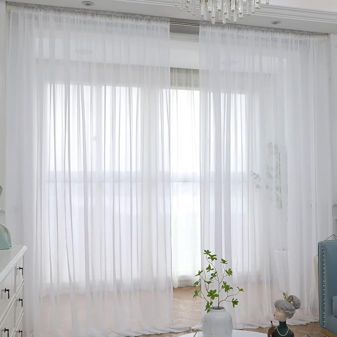 Window Ivory Sheer Curtains 130 Inches Long 2 Panels Sheer Curtain Basic Rod Pocket Panel for Bedroom Children Living Room Yard Kitchen (Ivory, 52" W x 130" L | 2 pcs)