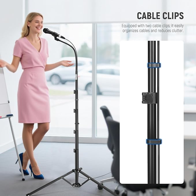 NEEWER Microphone Stand with Flexible Arm, Boom Arm Mic Floor Tripod Mount Holder with Mic Clips, 3/8" to 5/8" Adapter, Cable Clips for Singing Vlogging Live Streaming Video Recording, MS010
