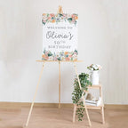 Andaz Press Personalized Extra Large Birthday Easel Board Party Sign, 12x18-inch, Peach Coral Floral Flowers Roses on White, Welcome to Olivia's 50th Birthday, 1-Pack, Custom Name Age