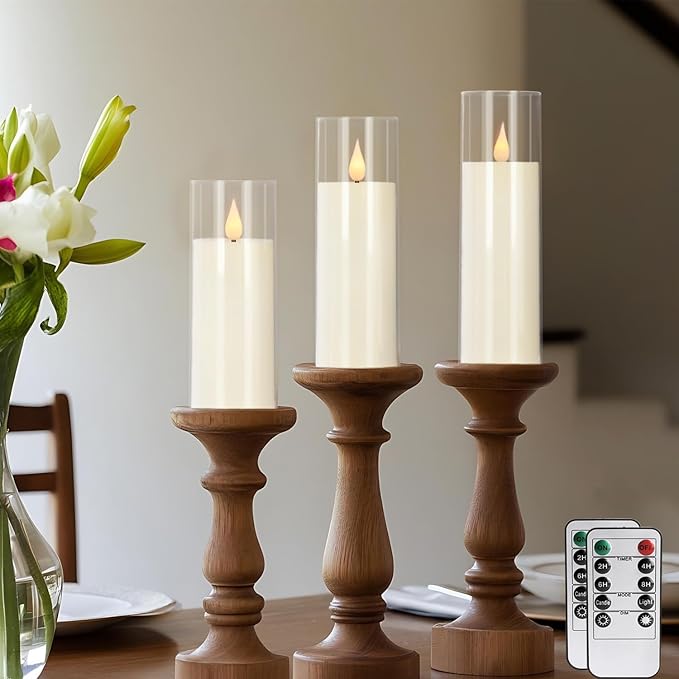 24 Packs of Acrylic LED Candles, Flickering Flameless Candles Battery Operated with Remote Dimmed and Timed, 3D Wick Candles for Home Decor,Wedding,Gift，Parties and Festivals. (3 Size)