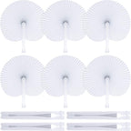 ZWIN 48 Pcs Paper Fans Wedding Paper Fans for Guests Pocket Folding Paper Fans with Plastic Handle White Blank Paper Fans for Guests Celebartion Party Decoration
