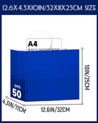 qiqee 50-Packs Diamond Blue Paper Gift Bags with Handles Bulk 12.6"x4.3"x10" Wide Large Size Party Favor Bags Multiple Uses