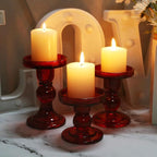 3-Piece Set of Red Glass Candlestick, Crystal Candlestick Holder Holder and Conical Candle, Christmas Candle Holder Decoration, Family Living Room Wedding Candle Holder (red1set)