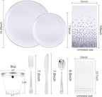 Festiva 176Pcs Silver Plastic Christmas Plates - Party Plates and Cups and Napkins Sets: 25Dinner Plates 25Dessert Plates 25Cups 25 Cutlery 25 Napkins 1Tablecloth for New Year Party&Wedding&Christmas